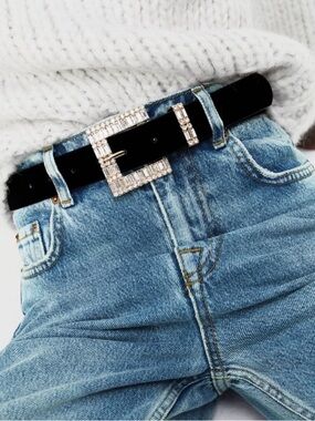 Zara Crystal Buckle Black Velvet Belt
